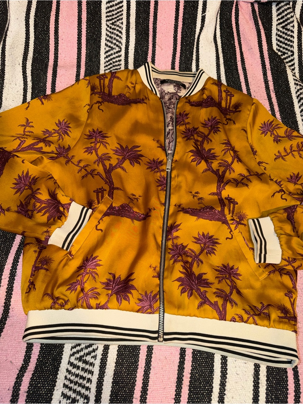 Scotch & Soda Mustard Bomber Jacket with Plum Floral Motif